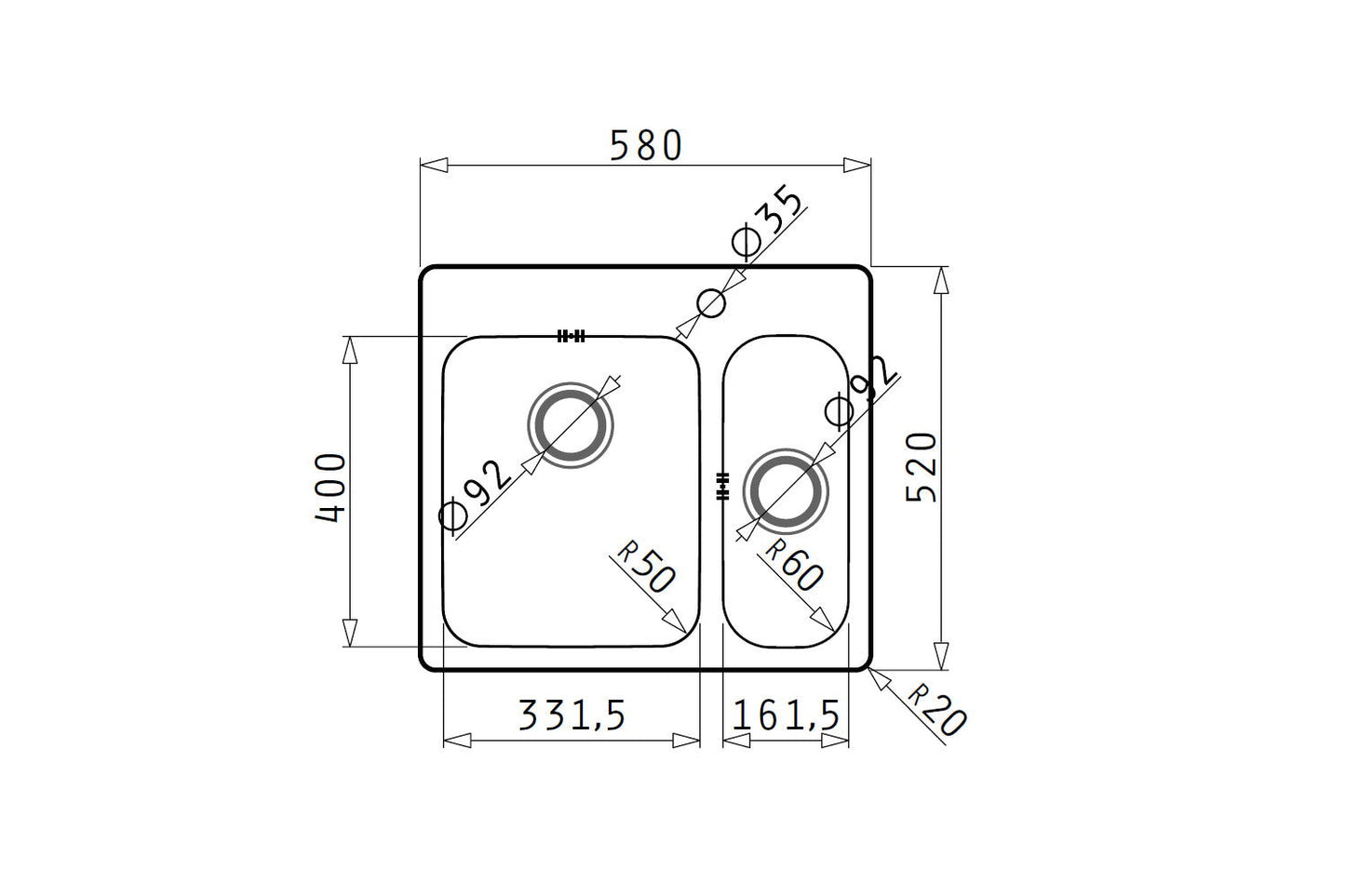 Chiuveta inox Pyramis ZERIA 58x52cm - EpicHome.ro
