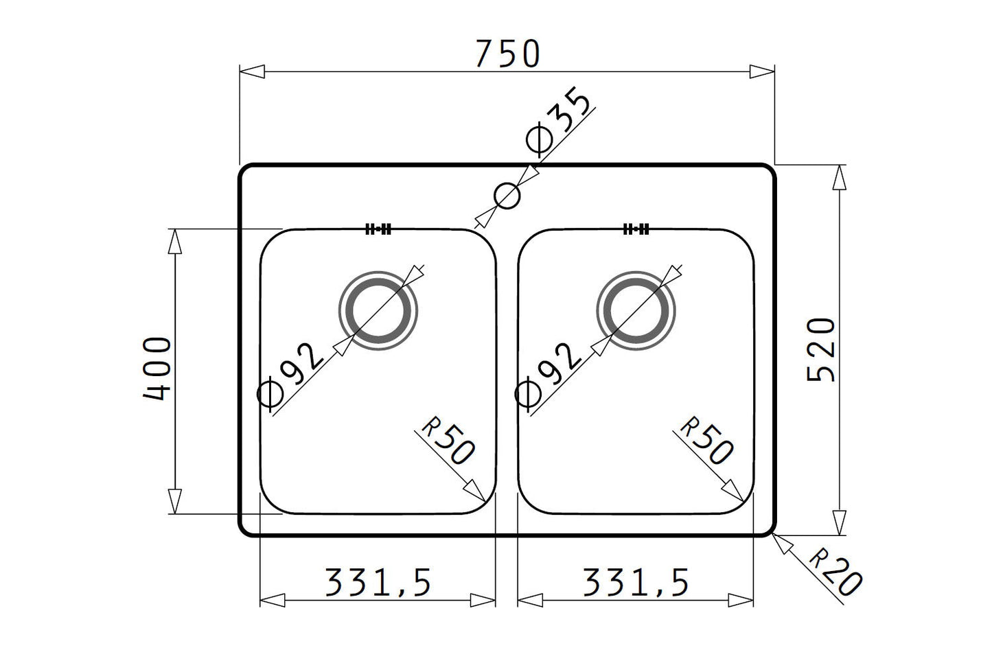 Chiuveta inox Pyramis ZERIA 75x52 2B - EpicHome.ro
