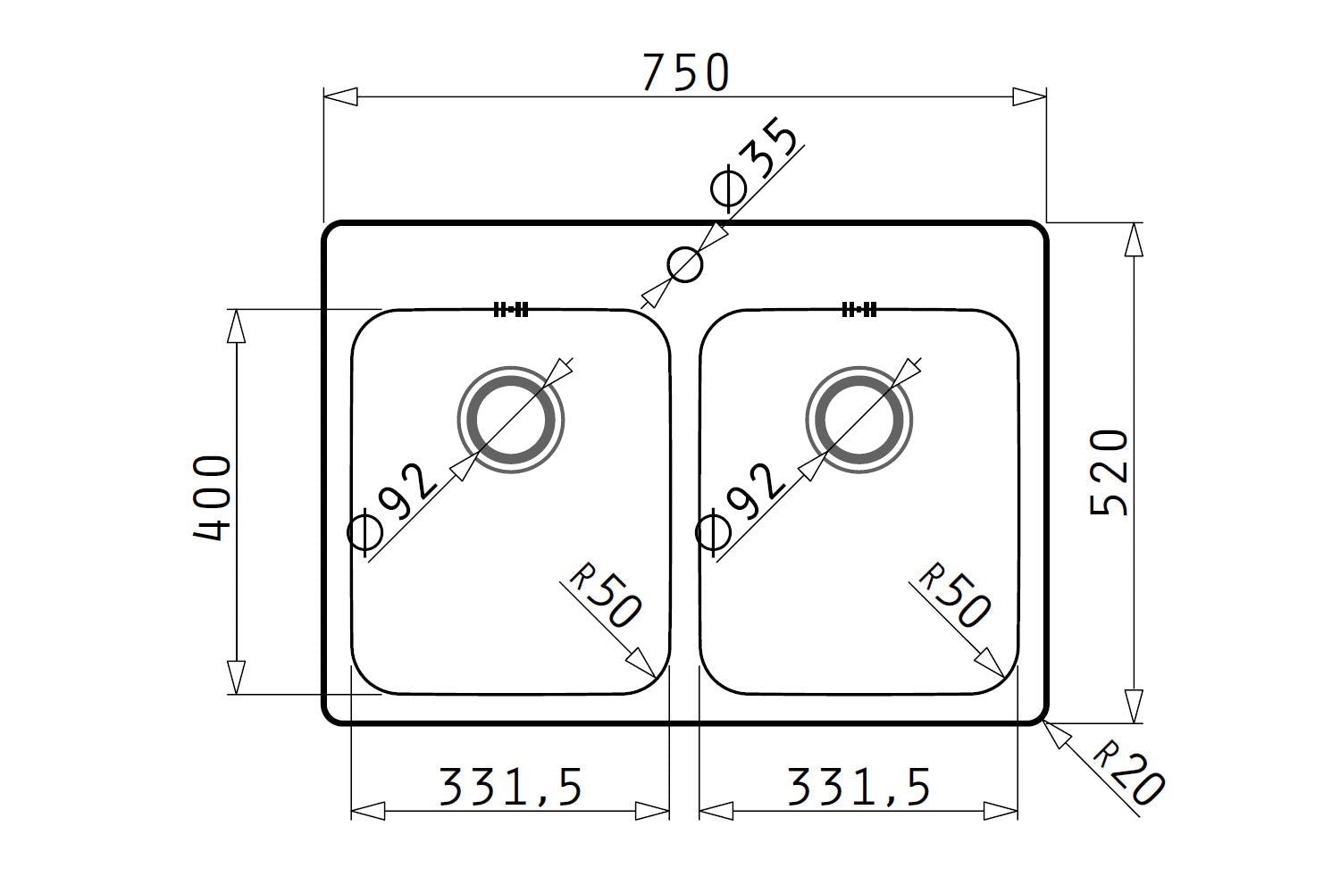 Chiuveta inox Pyramis ZERIA 75x52 2B - EpicHome.ro