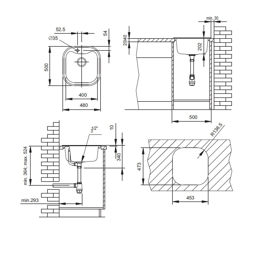 Chiuveta soft compozit Pyramis SQUARE 48x50cm - EpicHome.ro