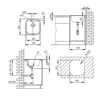 Chiuveta soft compozit Pyramis SQUARE 48x50cm - EpicHome.ro