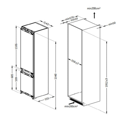 Combina frigorifica incorporabila Pyramis BBI 193RO, NO FROST, clasa F, capacitate totala 310 litri - EpicHome.ro