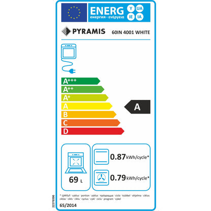 Cuptor electric Pyramis 60IN 4001 White Glass, 8 functii, clasa A, 69 litri, timer mecanic, butoane rotative - EpicHome.ro