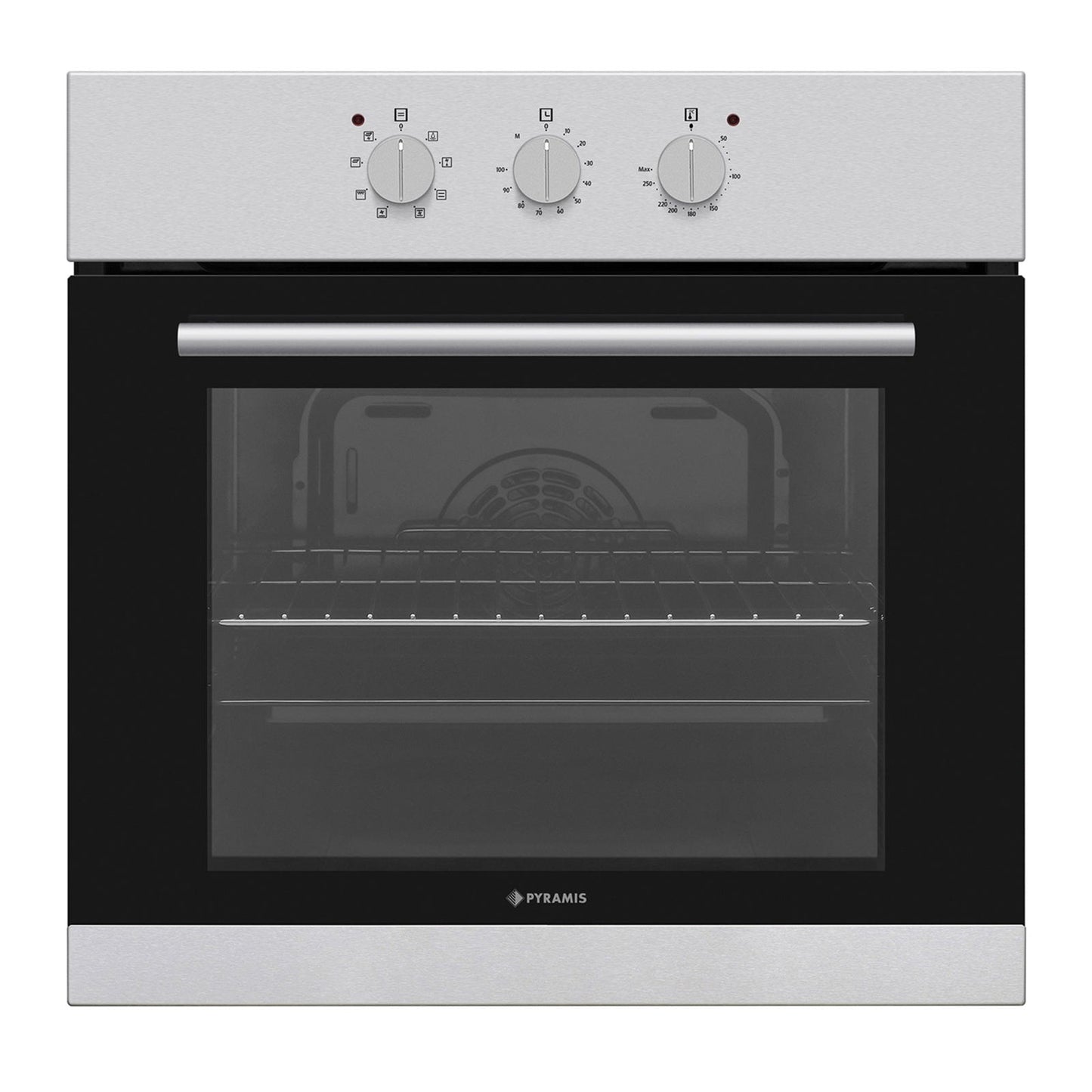 Cuptor electric Pyramis 60IN 6001 Inox & Black Glass, 8 functii, clasa A, 69 litri, timer mecanic, butoane rotative - EpicHome.ro