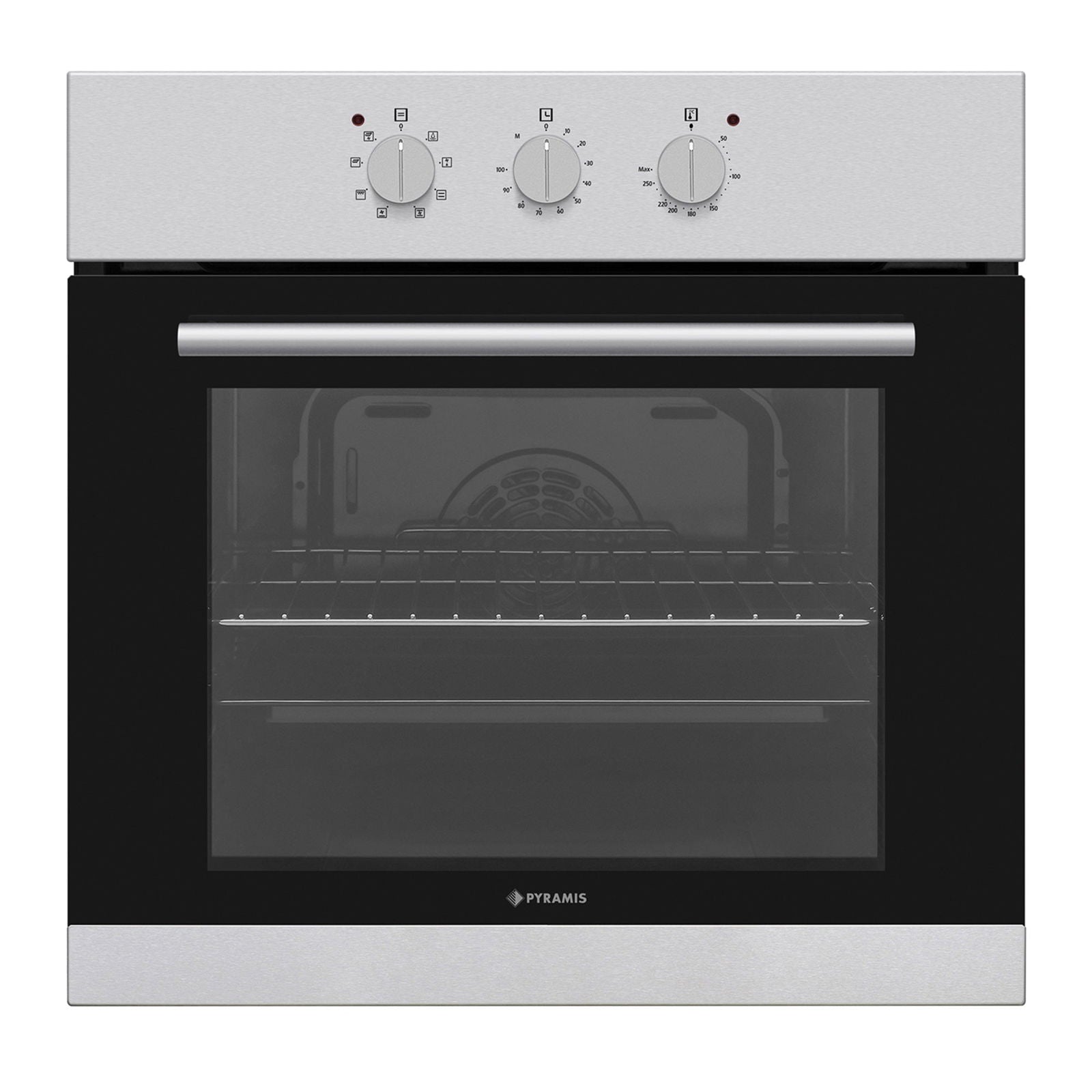 Cuptor electric Pyramis 60IN 6001 Inox & Black Glass, 8 functii, clasa A, 69 litri, timer mecanic, butoane rotative - EpicHome.ro