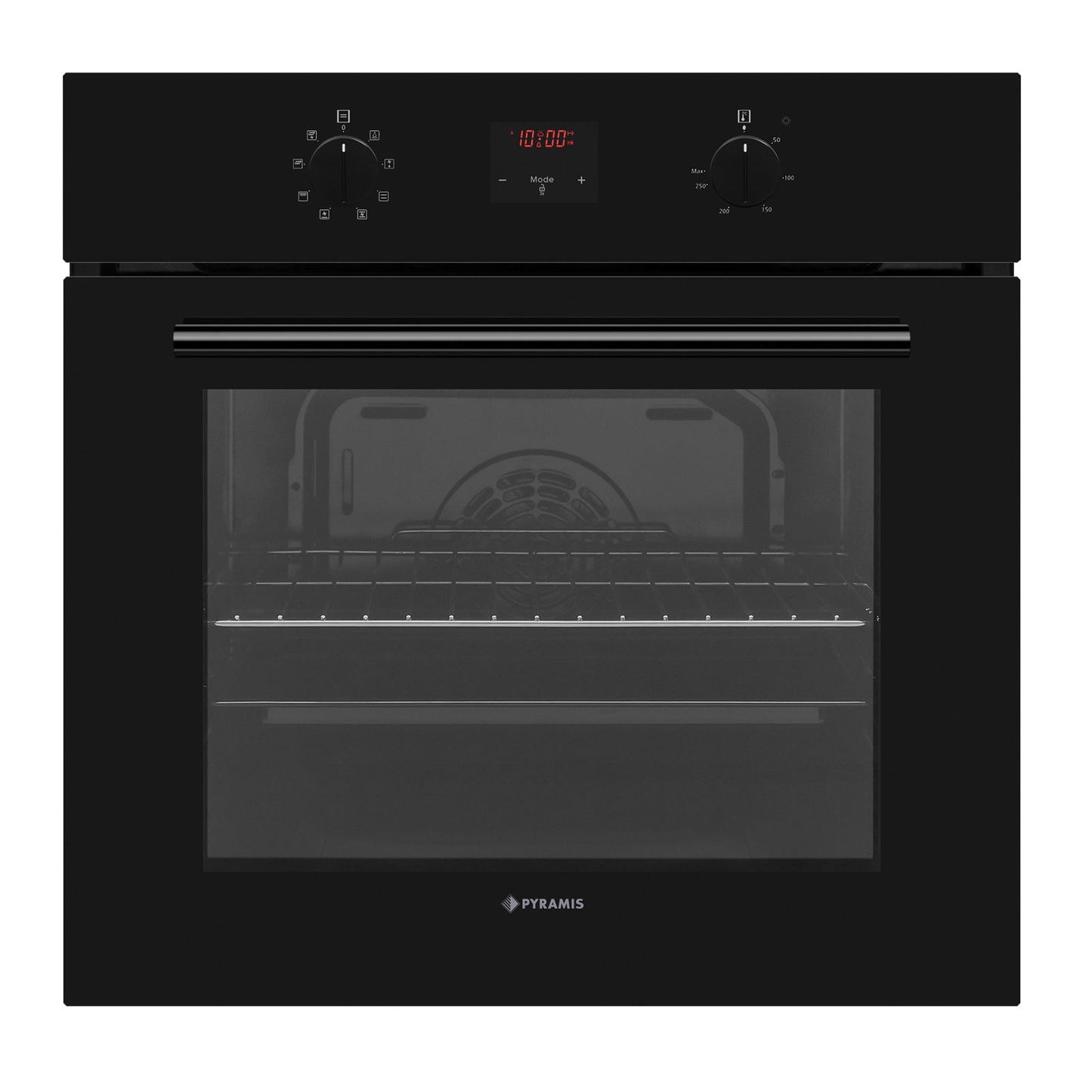 Cuptor electric Pyramis 60IN 80102 Full Black Glass, 8 functii, clasa A, 69 litri, timer electronic, butoane rotative - EpicHome.ro