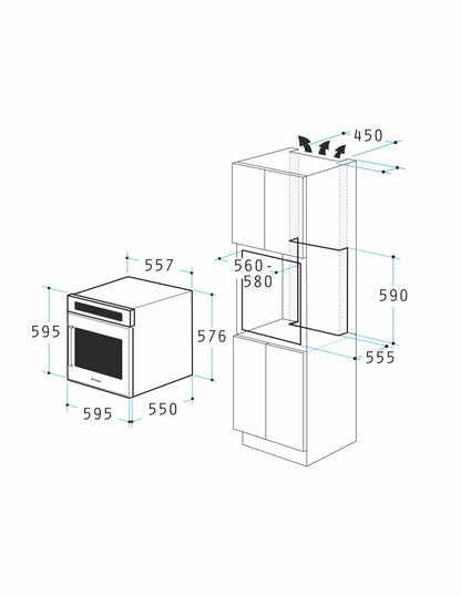 Cuptor electric Pyramis 60IN 80222 Inox, 8 functii, clasa A, 69 litri, timer electronic, butoane retractabile - EpicHome.ro