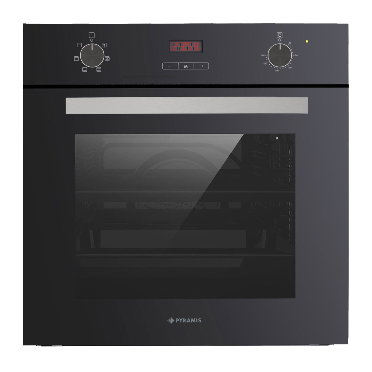 Cuptor electric Pyramis 60IN 8060 Black Glass, 6 functii, clasa A, 64 litri, timer electronic, butoane rotative - EpicHome.ro