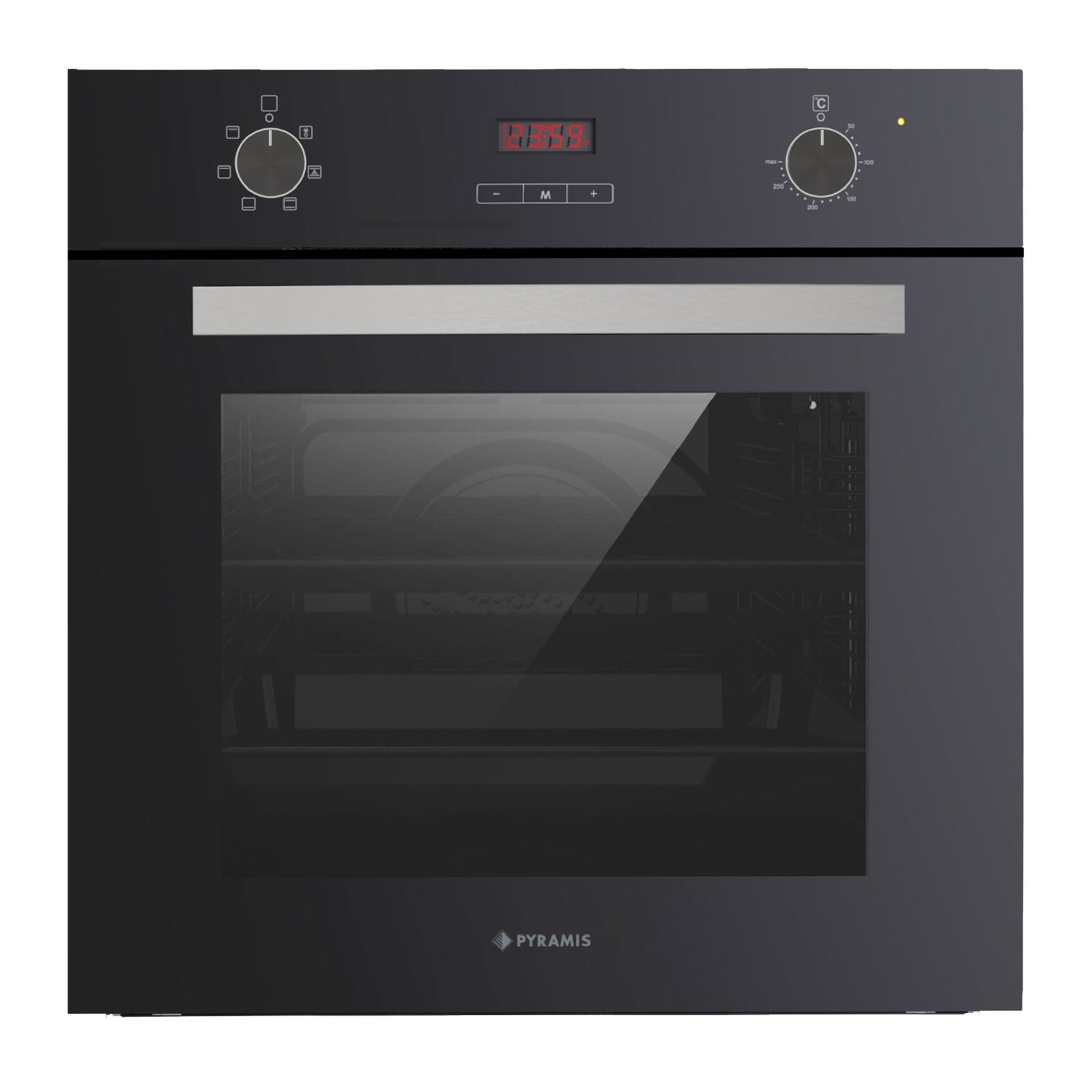 Cuptor electric Pyramis 60IN 8060 Black Glass, 6 functii, clasa A, 64 litri, timer electronic, butoane rotative - EpicHome.ro