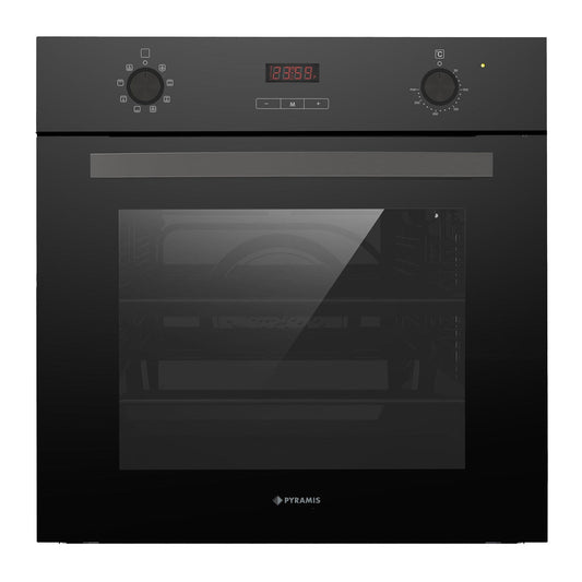 Cuptor electric Pyramis 60IN 8061 Full Black Glass, 8 functii, clasa A, 64 litri, Rotisor, Soft Close, butoane retractabile - EpicHome.ro