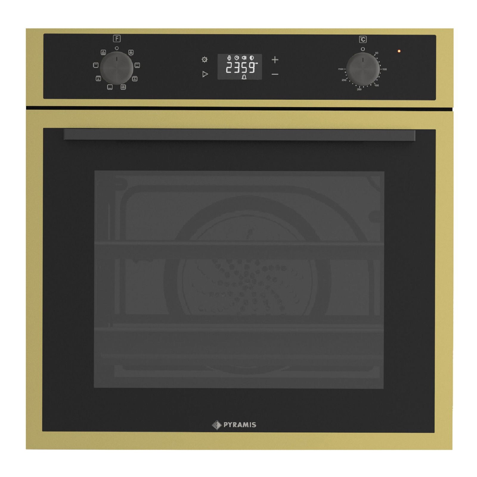 Cuptor electric Pyramis 60IN 8080 PVD, 8 functii, clasa A, 64 litri, AirFry, Rotisor, SelfClean+, Soft Close, butoane retractabile - EpicHome.ro