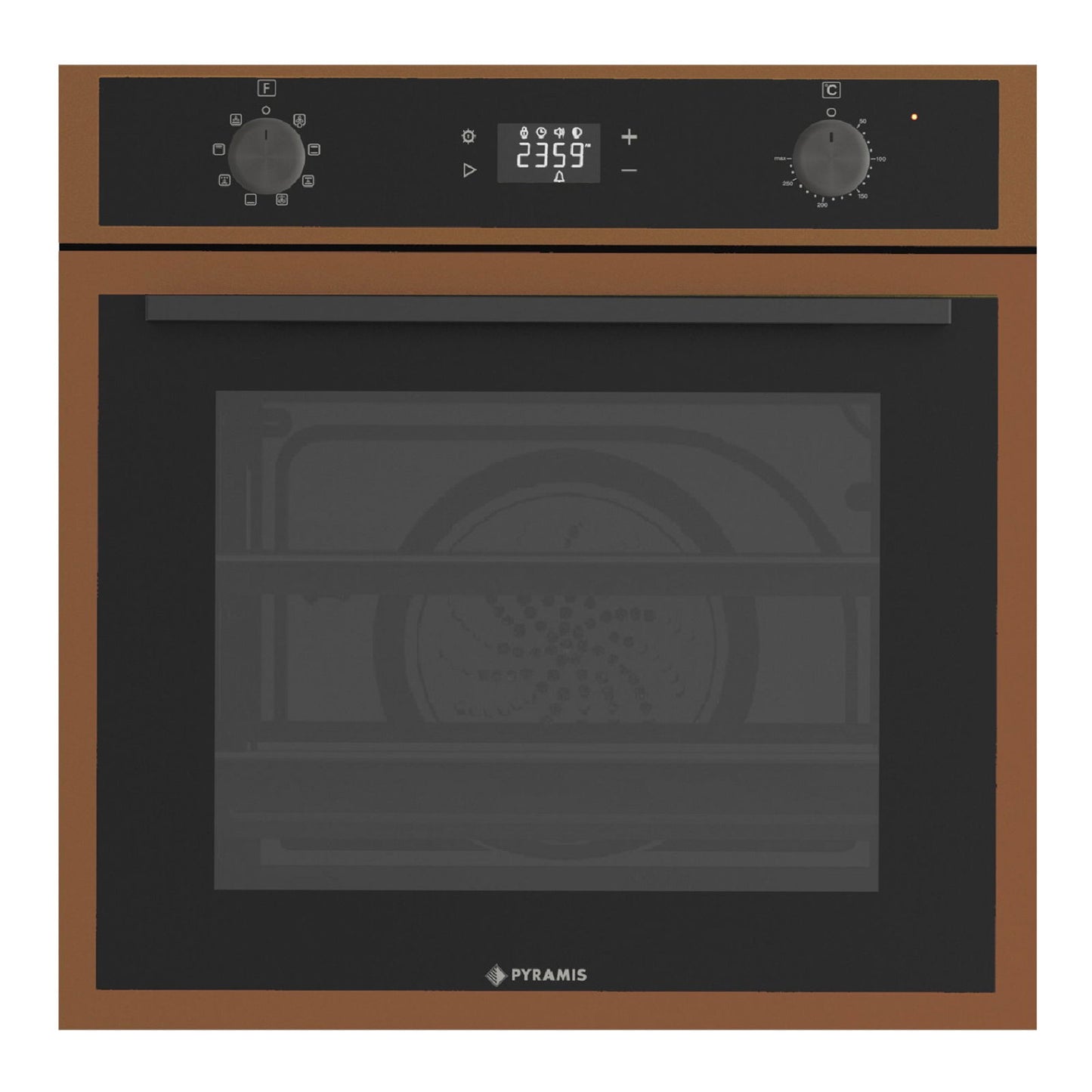 Cuptor electric Pyramis 60IN 8080 PVD, 8 functii, clasa A, 64 litri, AirFry, Rotisor, SelfClean+, Soft Close, butoane retractabile - EpicHome.ro