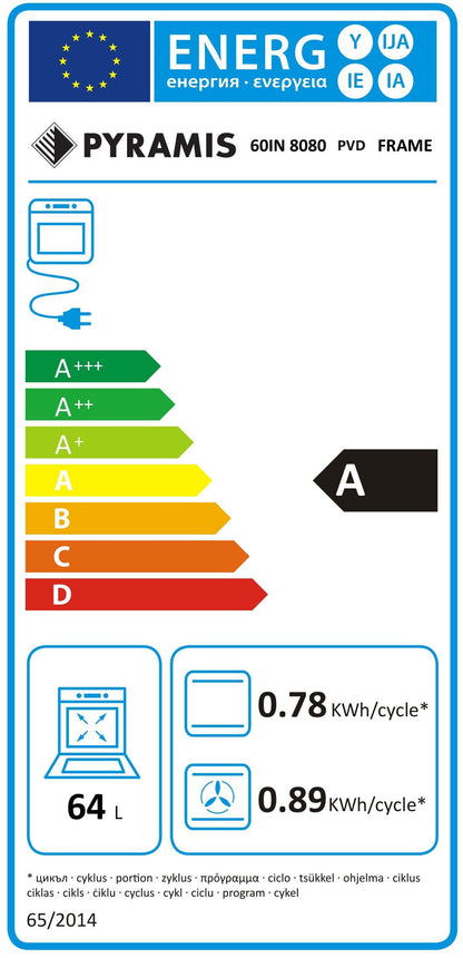 Cuptor electric Pyramis 60IN 8080 PVD, 8 functii, clasa A, 64 litri, AirFry, Rotisor, SelfClean+, Soft Close, butoane retractabile - EpicHome.ro