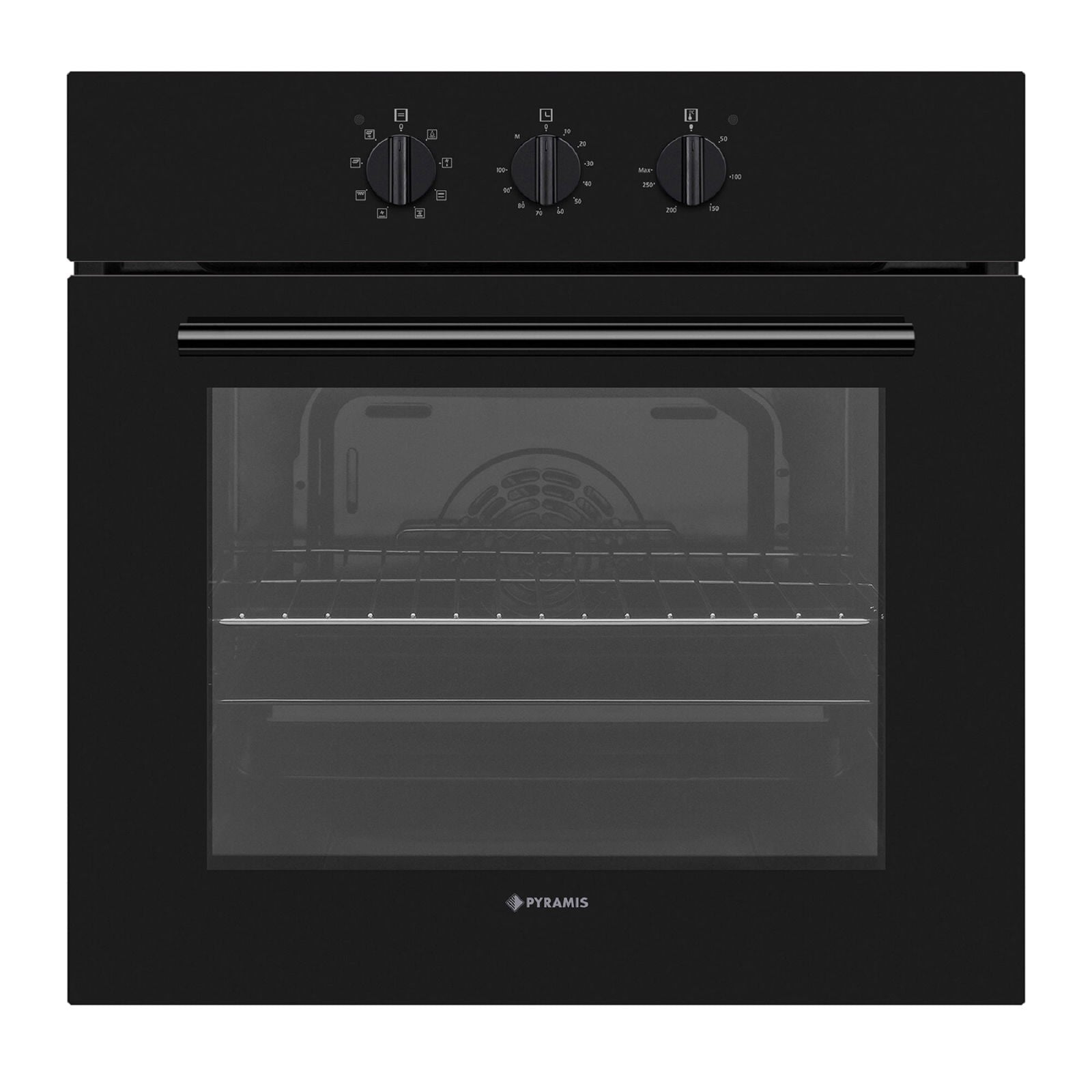 Cuptor electric Pyramis 60IN 9001 Black Glass, 8 functii, clasa A, 69 litri, timer mecanic, butoane rotative - EpicHome.ro