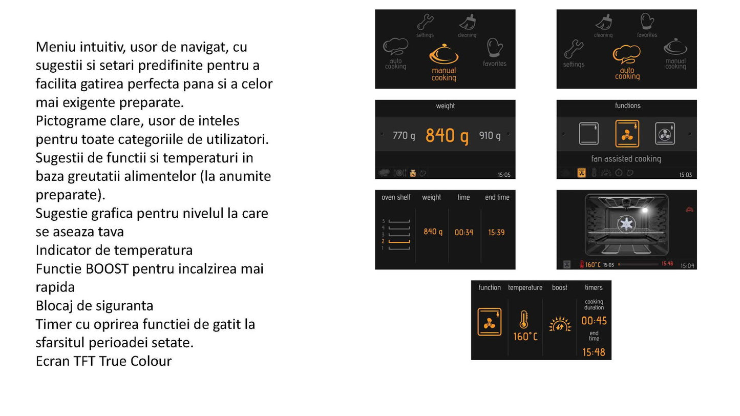 Cuptor electric Pyramis 6OIN BO112V Full Black Glass, 9 functii, moduri automate de gatit, clasa A, 78 litri, Touch control - EpicHome.ro