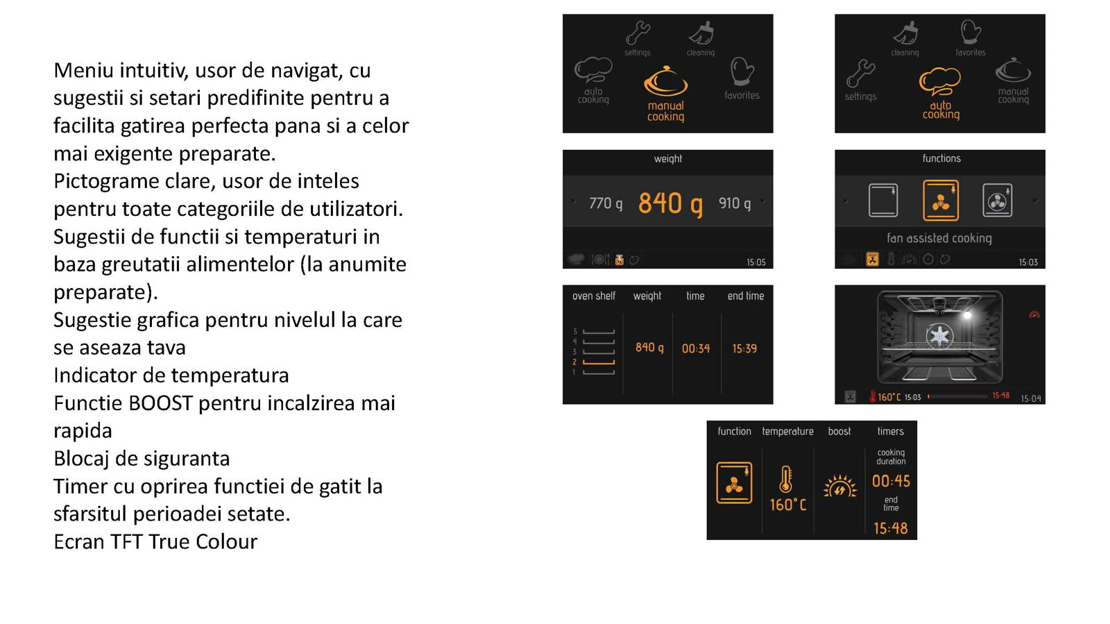 Cuptor electric Pyramis 6OIN BO112V Full Black Glass, 9 functii, moduri automate de gatit, clasa A, 78 litri, Touch control - EpicHome.ro