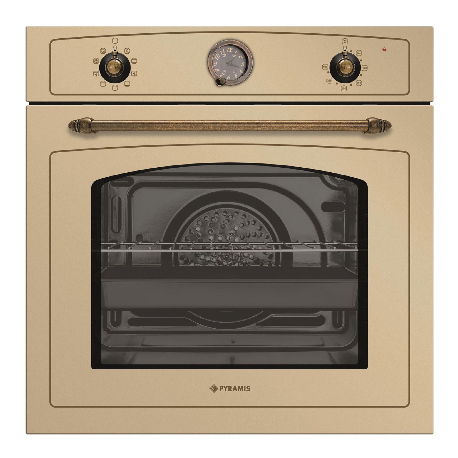 Cuptor electric Pyramis 733070 Rustic, 9 functii, clasa A, 73 litri, Soft Close, butoane rotative antichizate - EpicHome.ro