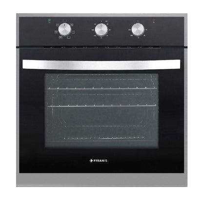 Cuptor electric Pyramis BAS65 Inox & Black Glass, 6 functii, clasa A, 64 litri, timer mecanic, butoane rotative - EpicHome.ro