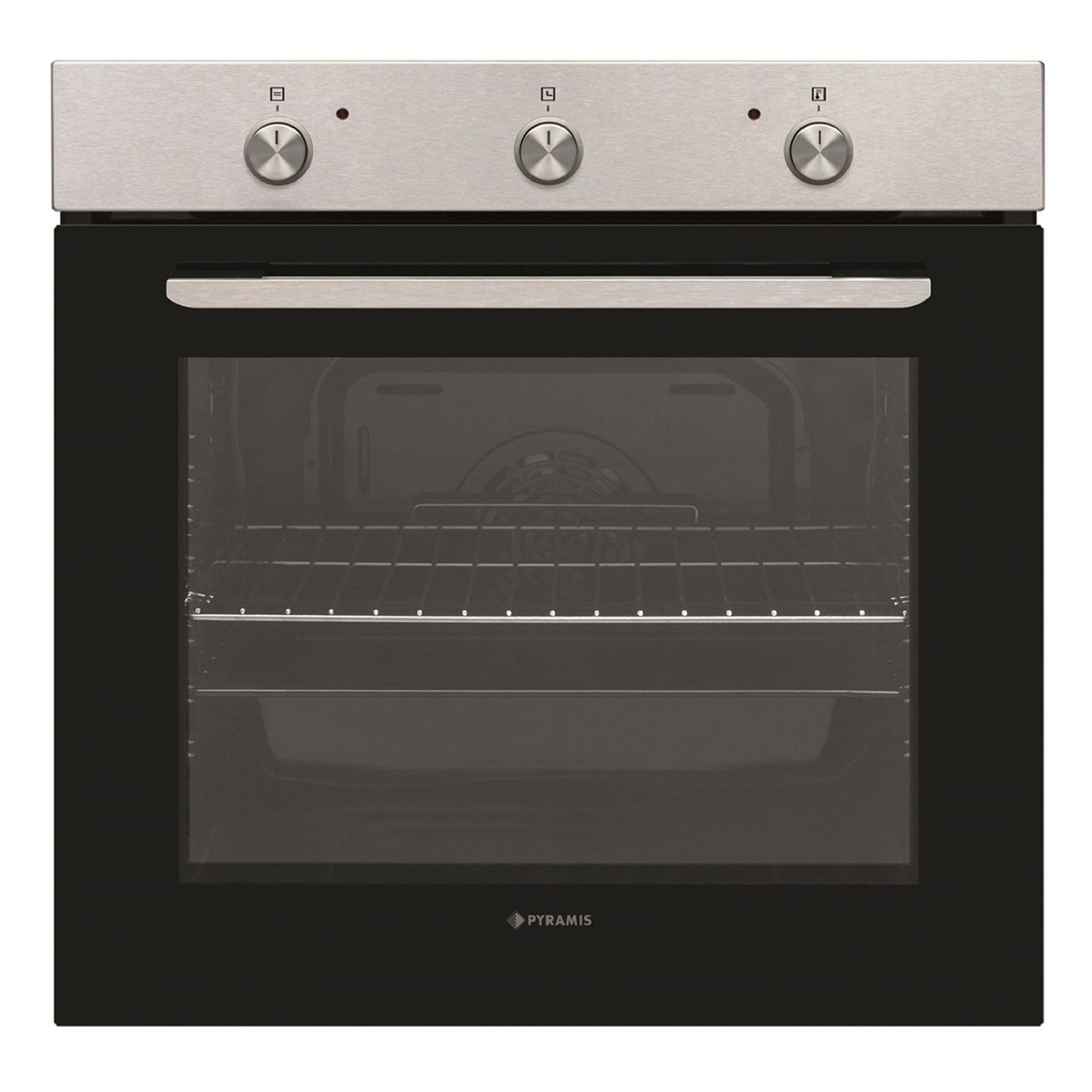 Cuptor electric Pyramis PO78021008PIX Black Glass si Inox, 8 functii, clasa A, 78 litri, timer mecanic, butoane retractabile - EpicHome.ro