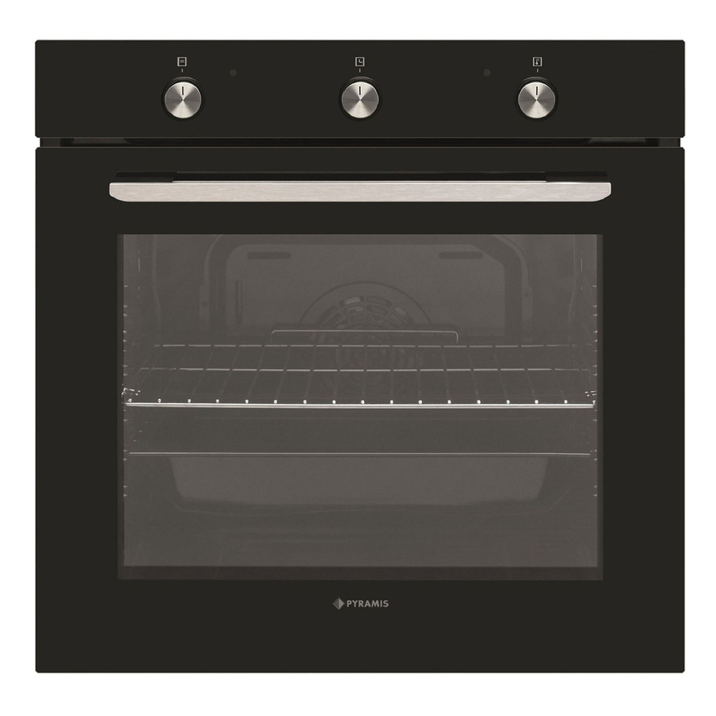 Cuptor electric Pyramis PO78031008PBL Black Glass, 8 functii, clasa A, 78 litri, timer mecanic, butoane retractabile - EpicHome.ro