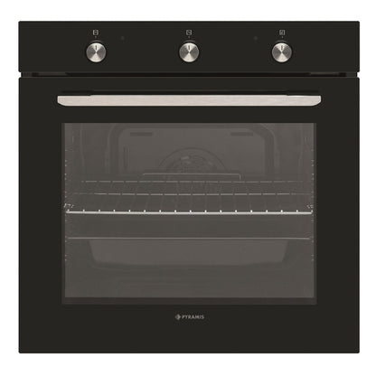 Cuptor electric Pyramis PO78031008PBL Black Glass, 8 functii, clasa A, 78 litri, timer mecanic, butoane retractabile - EpicHome.ro