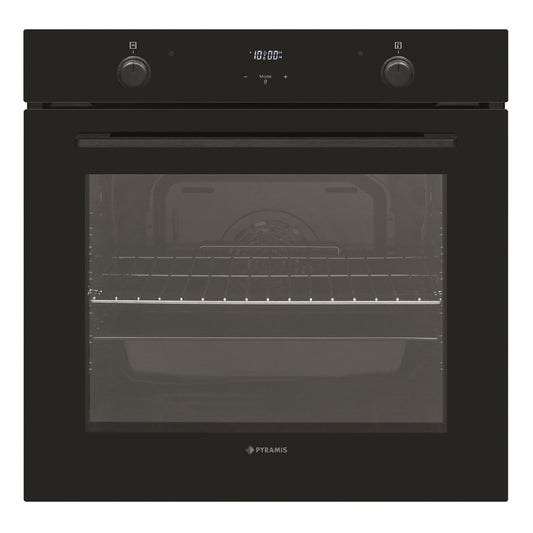 Cuptor electric Pyramis PO78052009PBL Full Black Glass, 9 functii, clasa A, volum 78 litri, timer digital, Soft Close, butoane retractabile - EpicHome.ro