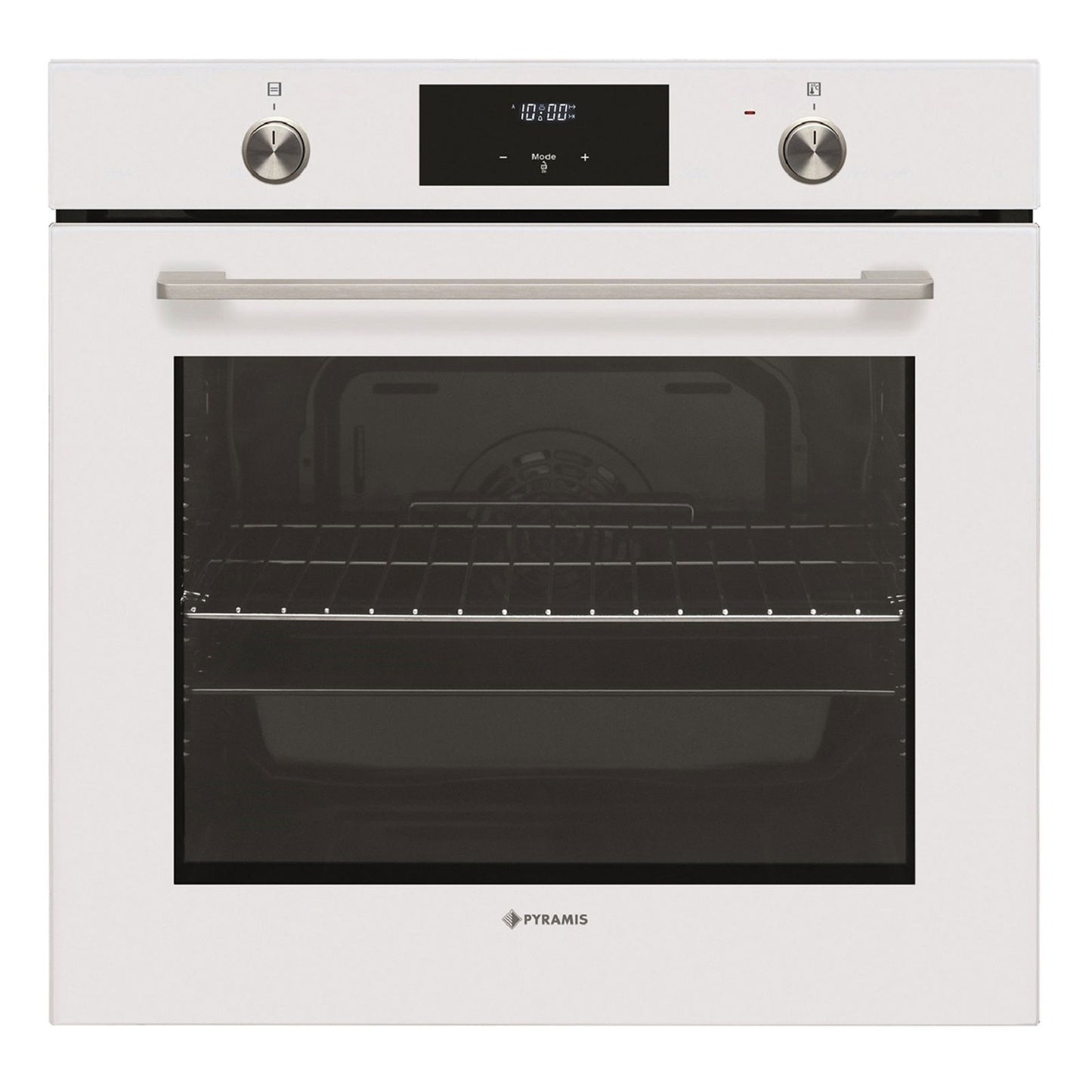 Cuptor electric Pyramis PO78062009PWH White Glass, 9 functii, clasa A, volum 78 litri, timer digital, Soft Close, butoane retractabile - EpicHome.ro