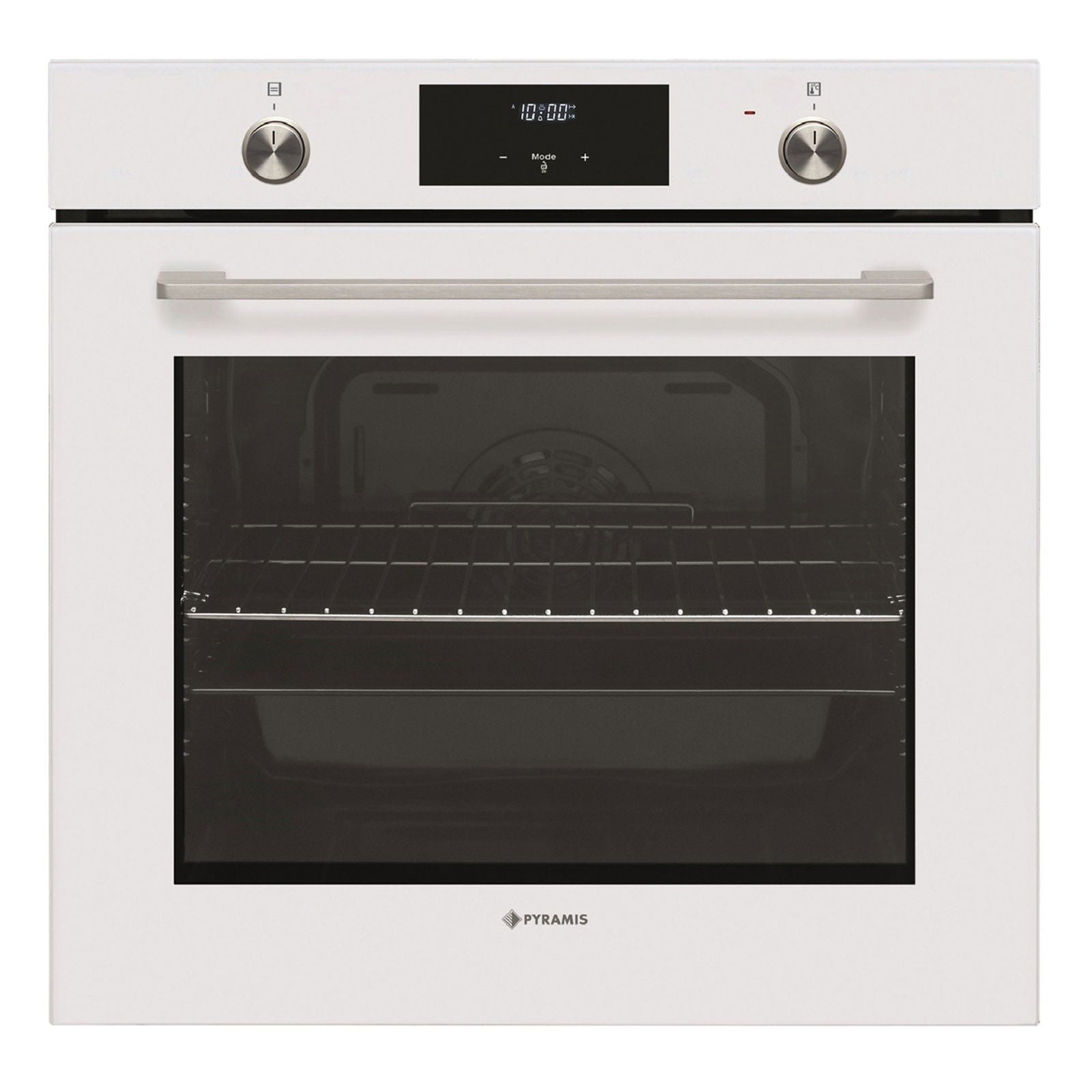 Cuptor electric Pyramis PO78062009PWH White Glass, 9 functii, clasa A, volum 78 litri, timer digital, Soft Close, butoane retractabile - EpicHome.ro