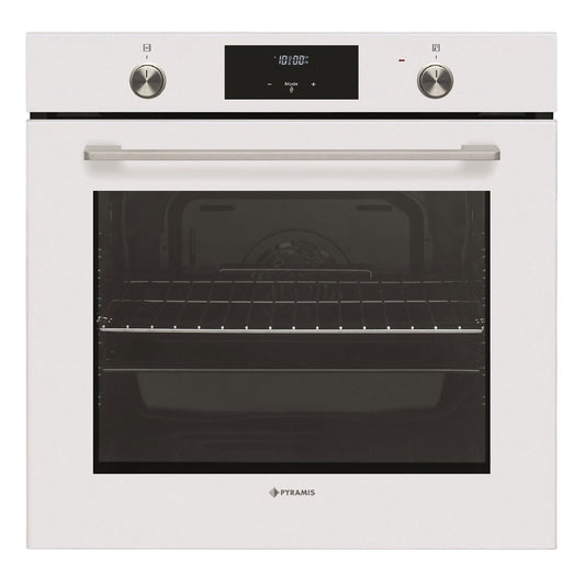 Cuptor electric Pyramis PO78062009PWH White Glass, 9 functii, clasa A, volum 78 litri, timer digital, Soft Close, butoane retractabile - EpicHome.ro