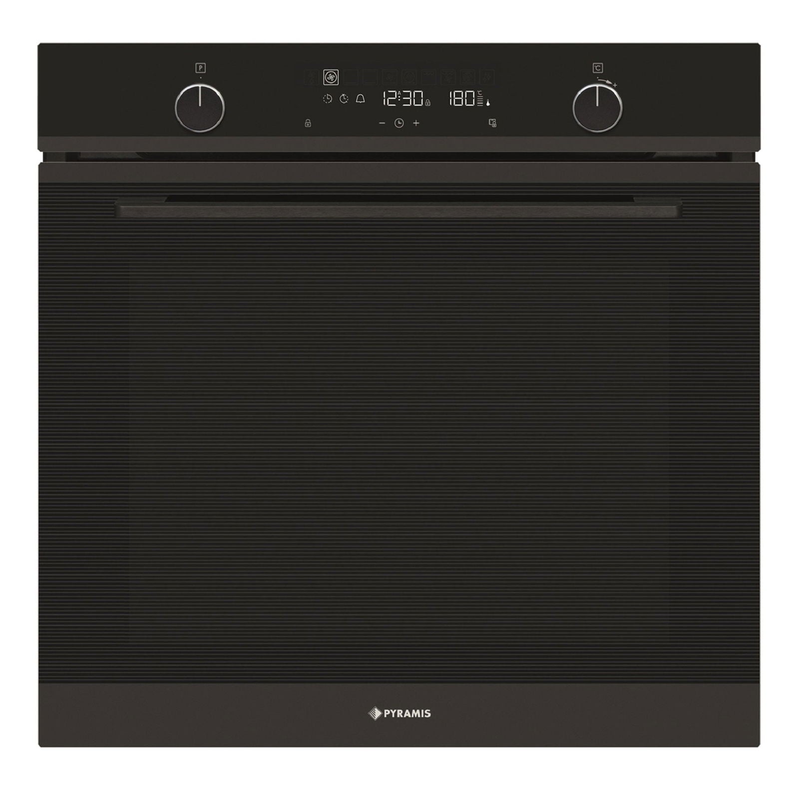 Cuptor electric Pyramis PO78094010EBL? Full Black Glass, 10 functii, clasa A, volum 78 litri, Soft Close, Cool Touch, Vap Clean, ghidaje telescopice - EpicHome.ro