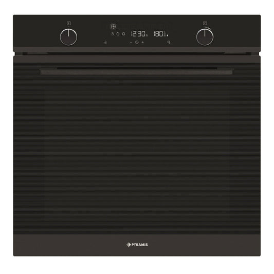 Cuptor electric Pyramis PO78094010EBL? Full Black Glass, 10 functii, clasa A, volum 78 litri, Soft Close, Cool Touch, Vap Clean, ghidaje telescopice - EpicHome.ro