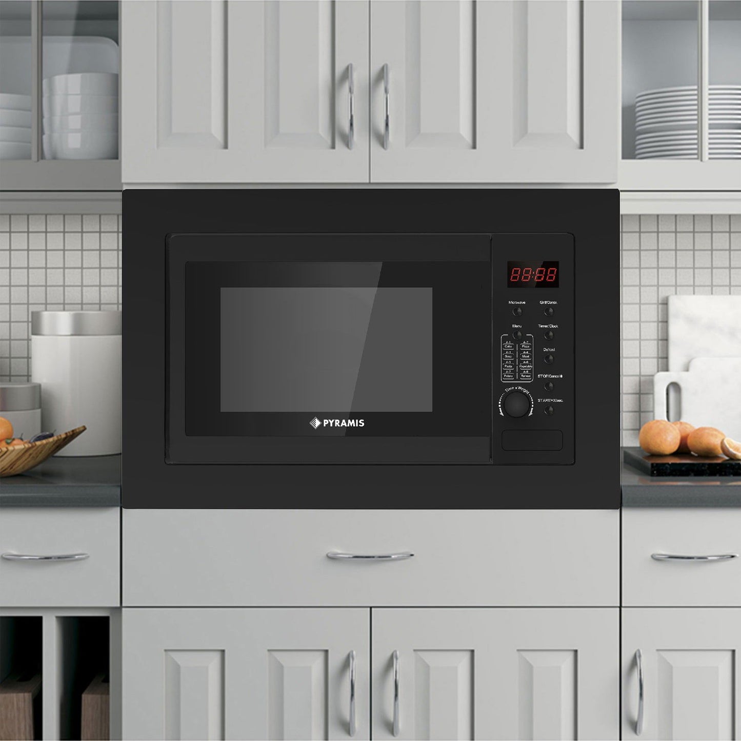 Cuptor microunde incorporabil Pyramis 30UG Black, 28 litri, 900 W, 8 func?ii automate, 595x381x355mm - EpicHome.ro