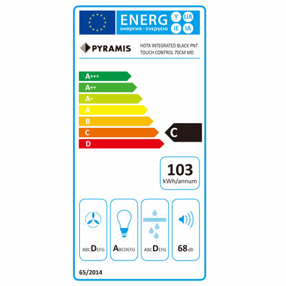 Hota total incorporabila Pyramis MD, 1 motor, putere de absorbtie maxima 618mc/h, 70cm, Touch control, finisaj metal vopsit negru