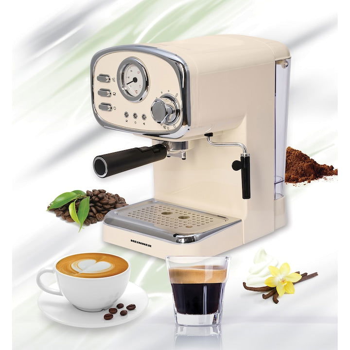 Espressor manual Heinner HEM-1100CR, 1100 W, 15 Bar, 1.25 L, Crem - EpicHome