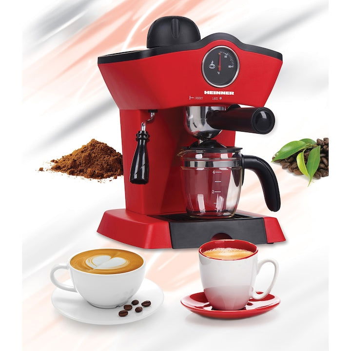 Espressor manual Heinner Retro Effect HEM-200RD, 800W, 3.5 bar, filtru inox, 250 ml, Rosu - EpicHome