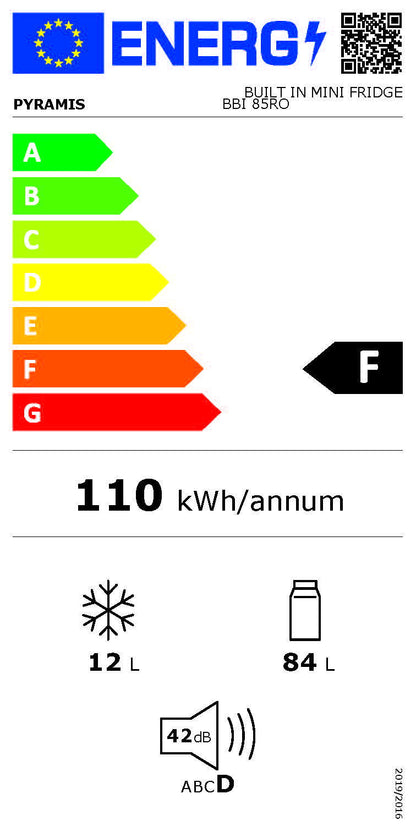Frigider cu o usa incorporabil Pyramis BBI 85RO Table Top, clasa F, capacitate totala 96 litri - EpicHome.ro