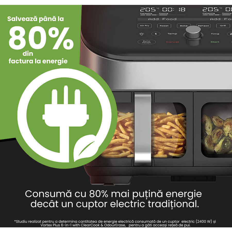 Friteuza cu aer cald Instant Pot Vortex Plus Dual ClearCook, 1700 W, Capacitate 7.6 litri - EpicHome