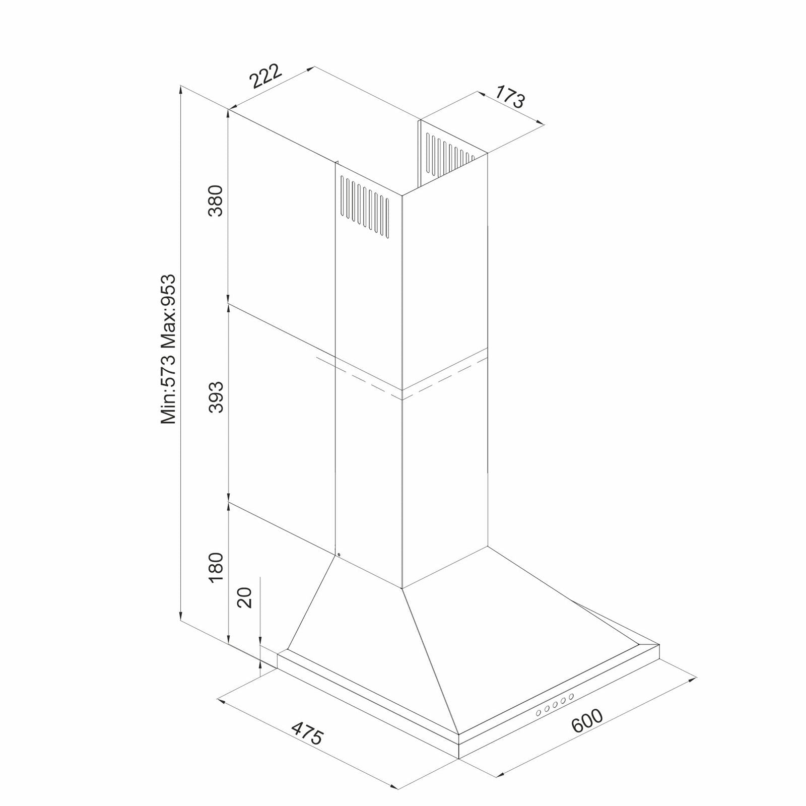Hota decor Pyramis ATD1 Inox, 1 motor, butoane pivotante, 335m³h, 60cm - EpicHome.ro