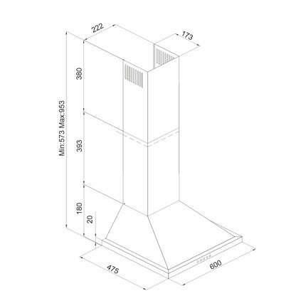 Hota decor Pyramis ATD1 Inox, 1 motor, butoane pivotante, 335m³h, 60cm - EpicHome.ro