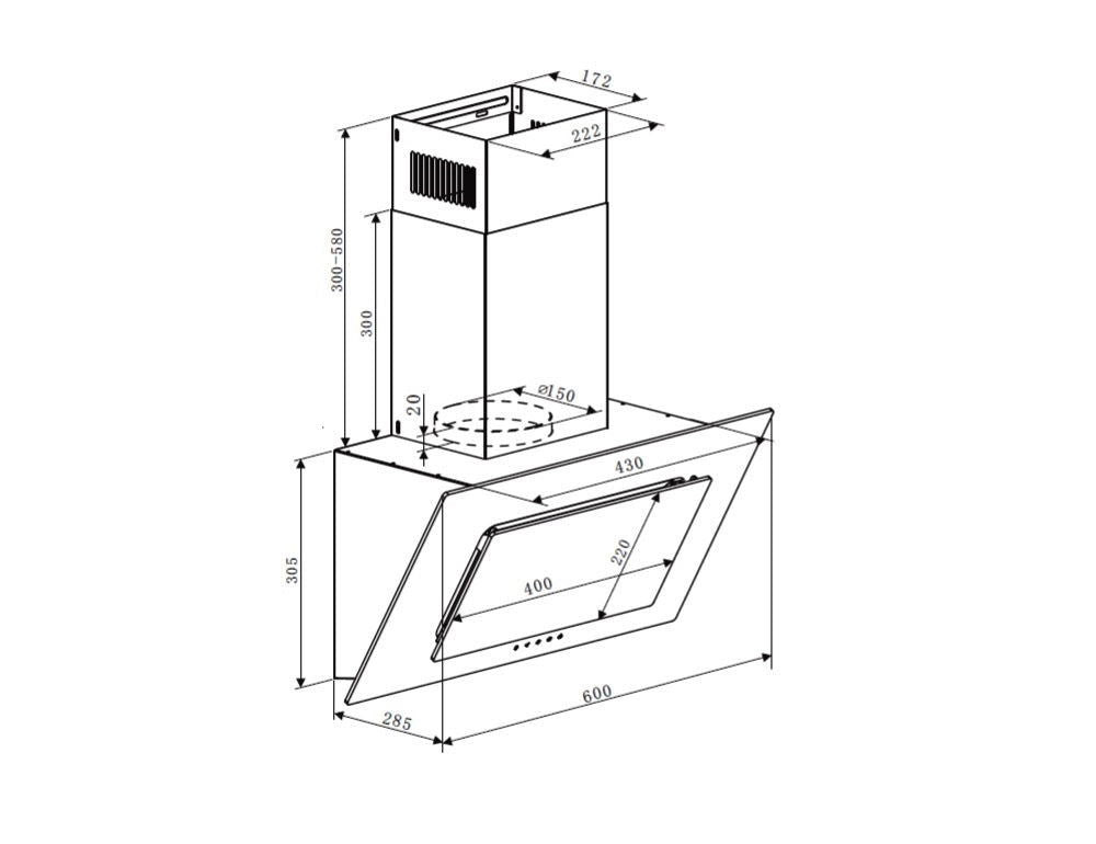 Hota decor Pyramis ATD60350B Black Glass, 1 motor, butoane push-pull, 276m³h - EpicHome.ro