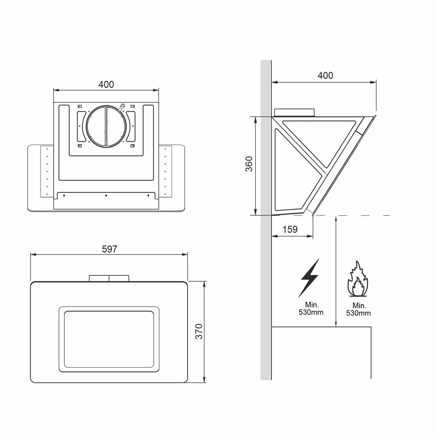 Hota decor Pyramis MAGIC Black Glass, 1 motor turbo, Touch control, 625m³h - EpicHome.ro