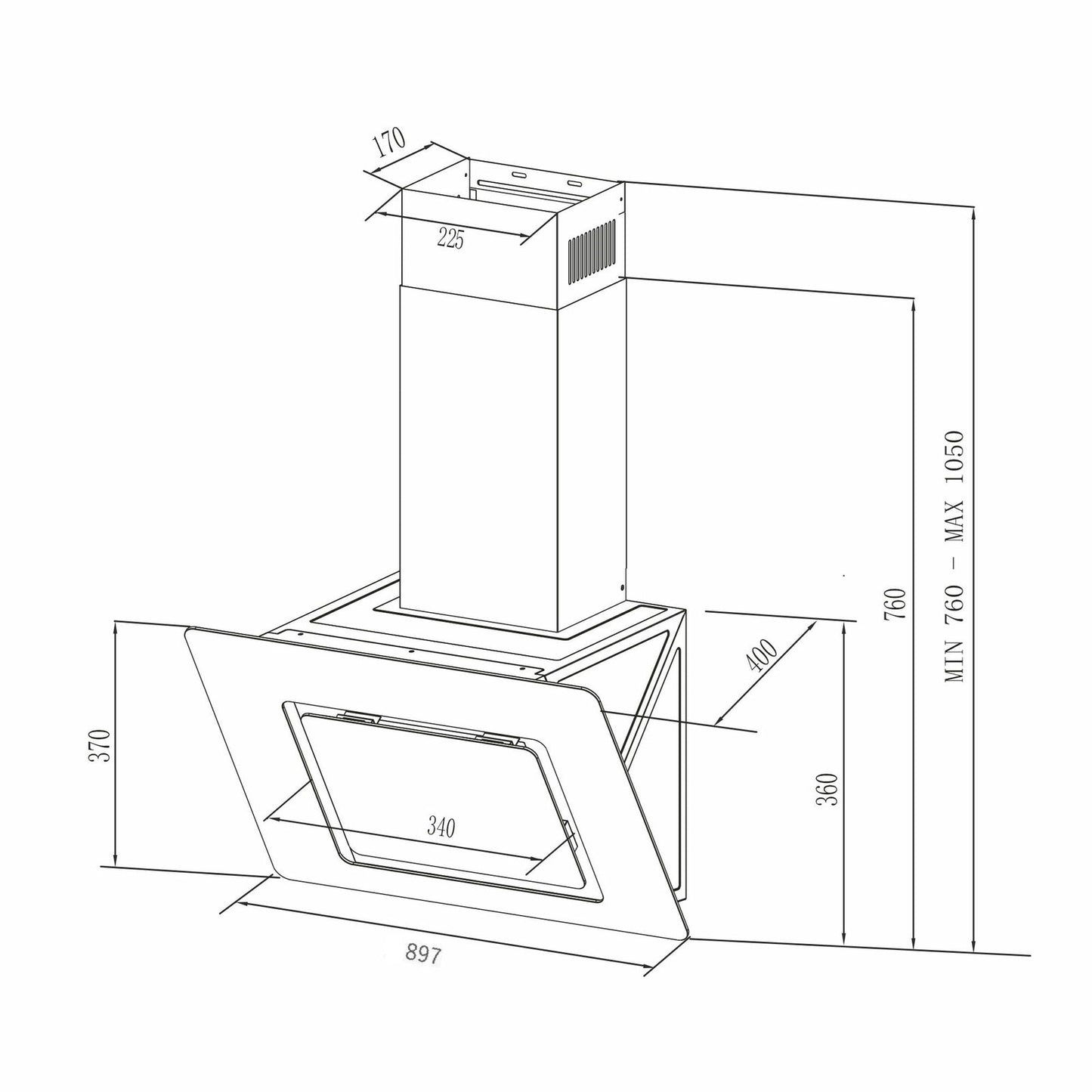 Hota decor Pyramis MAGIC Black Glass, 1 motor turbo, Touch control, 625m³h - EpicHome.ro