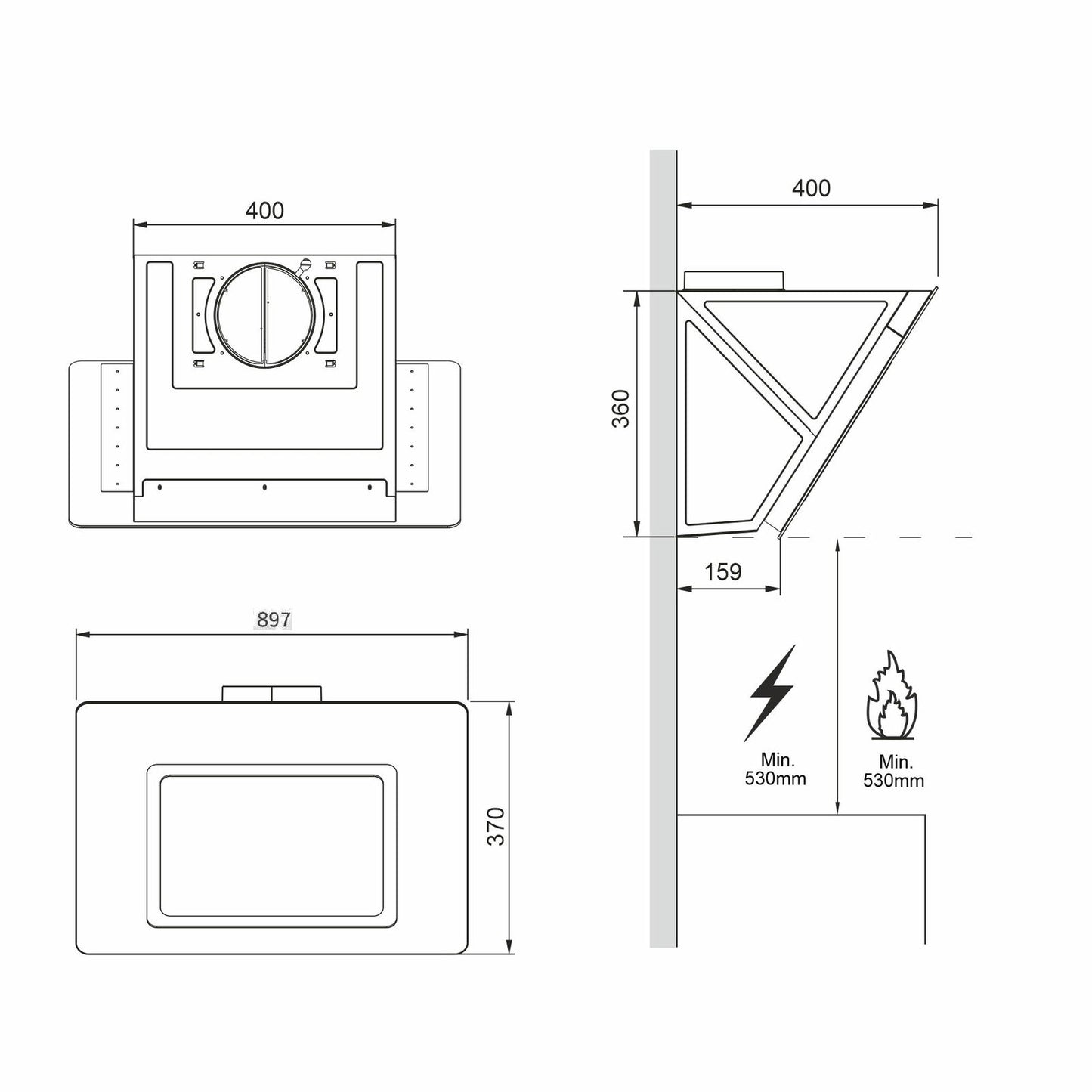 Hota decor Pyramis MAGIC Black Glass, 1 motor turbo, Touch control, 625m³h - EpicHome.ro