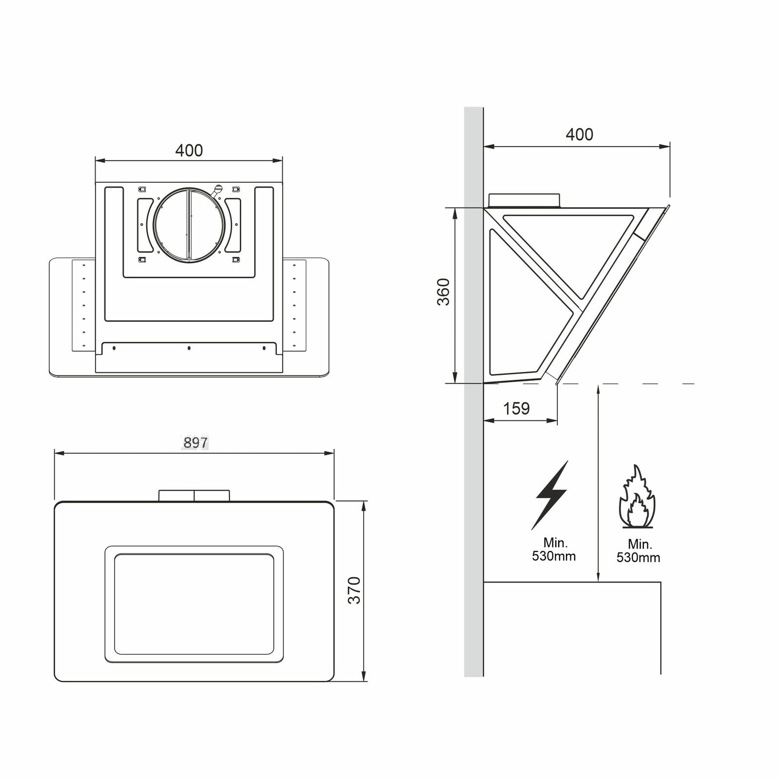 Hota decor Pyramis MAGIC Black Glass, 1 motor turbo, Touch control, 625m³h - EpicHome.ro