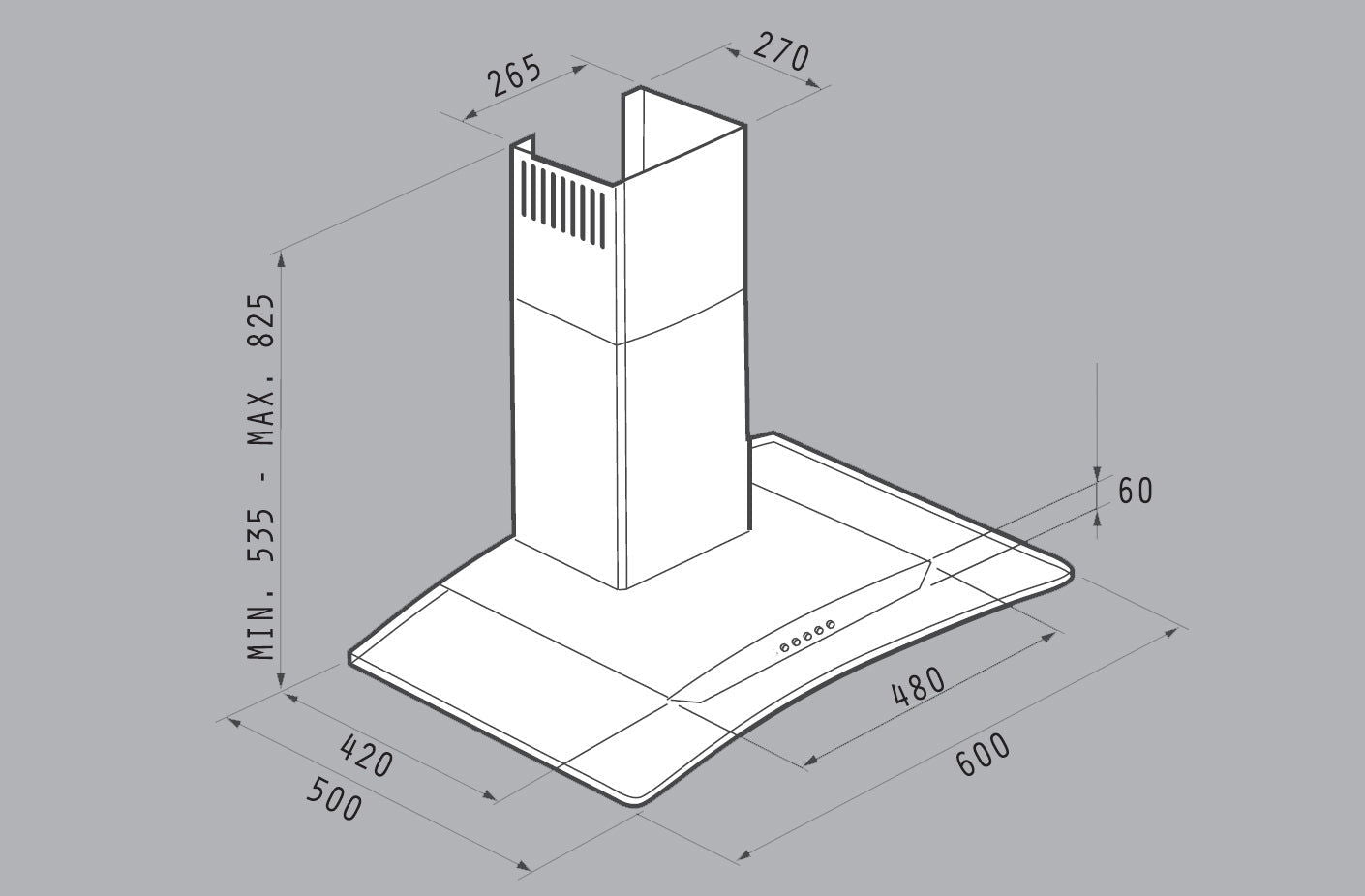 Hota decor Pyramis NADORO, 1 motor, sticla transparenta & inox, 380m³h - EpicHome.ro