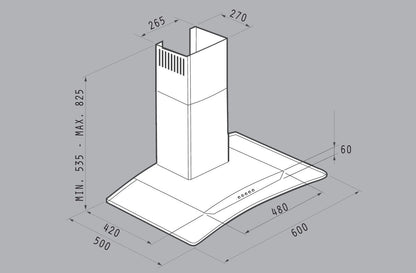 Hota decor Pyramis NADORO, 1 motor, sticla transparenta & inox, 380m³h - EpicHome.ro