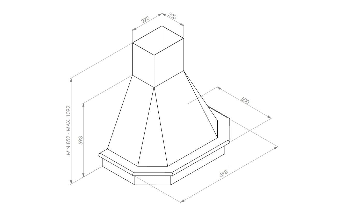 Hota decor Pyramis Rustic Chimney CHR117N, 1 motor turbo, 60cm, lemn natur, 440m³h - EpicHome.ro