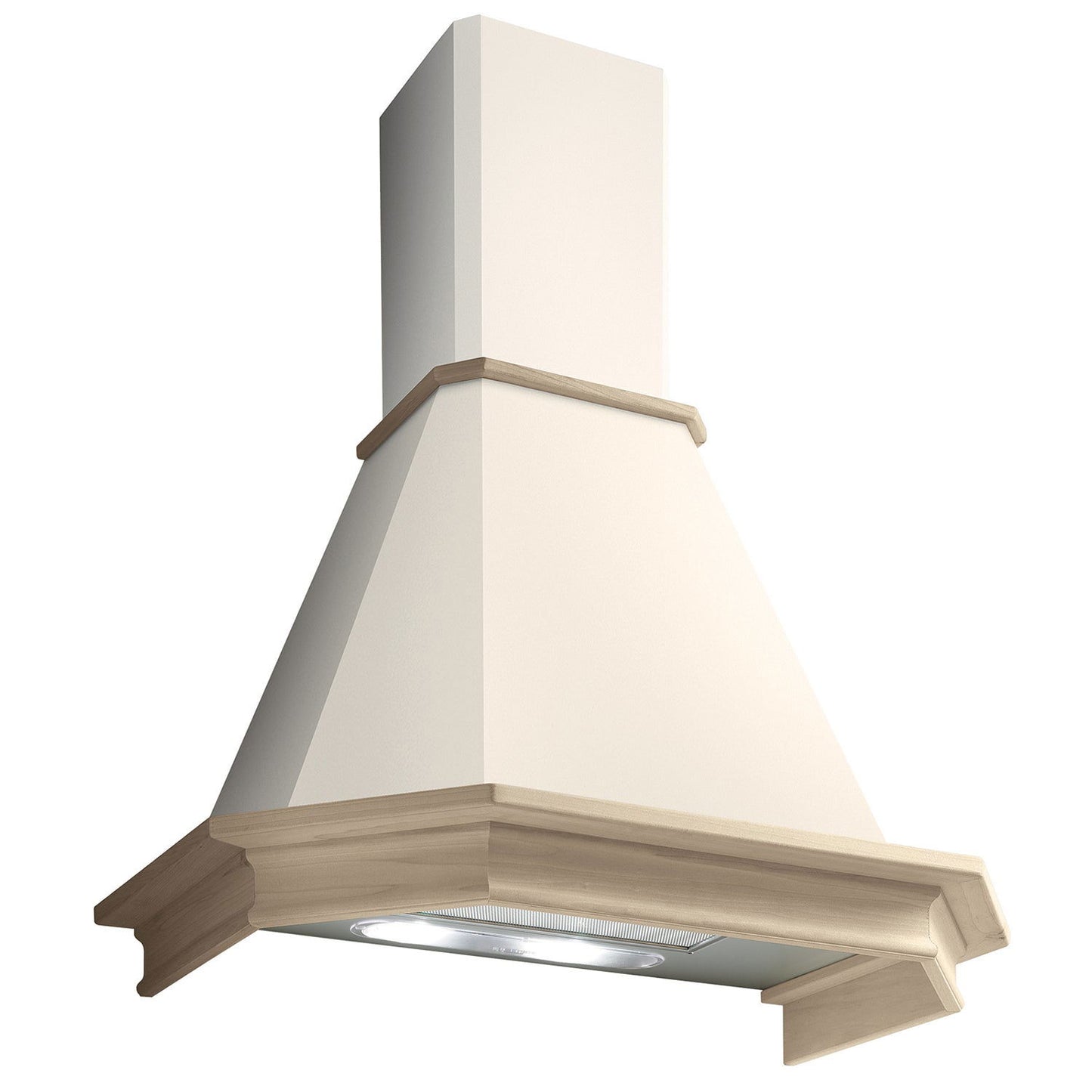 Hota decor Pyramis Rustic Chimney ELITELINE, 1 motor turbo, finisaj bej & lemn natur, 368m³h - EpicHome.ro