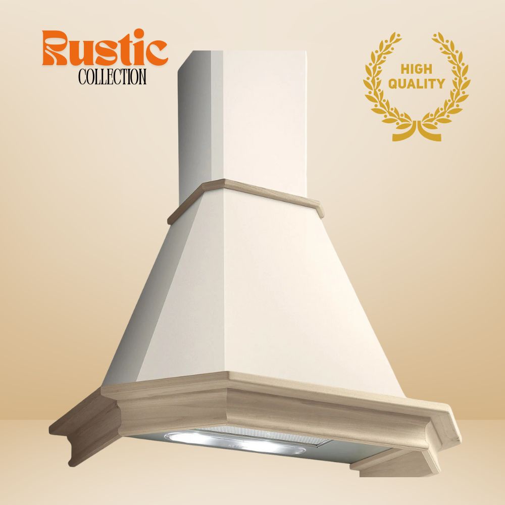 Hota decor Pyramis Rustic Chimney ELITELINE, 1 motor turbo, finisaj bej & lemn natur, 368m³h