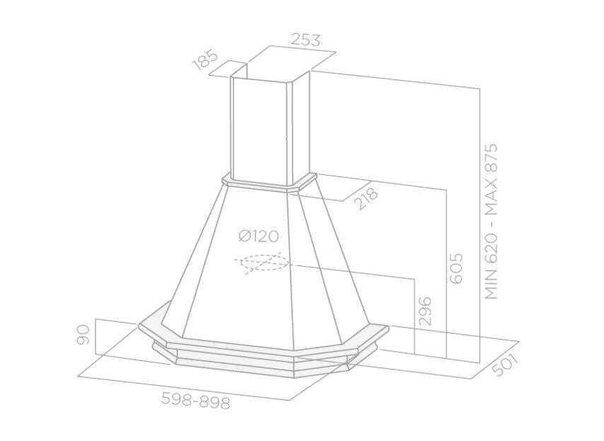 Hota decor Pyramis Rustic Chimney ELITELINE, 1 motor turbo, finisaj bej & lemn natur, 368m³h - EpicHome.ro